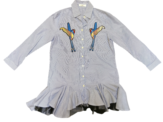 Bird-motif Long Sleeved Shirt Size L
