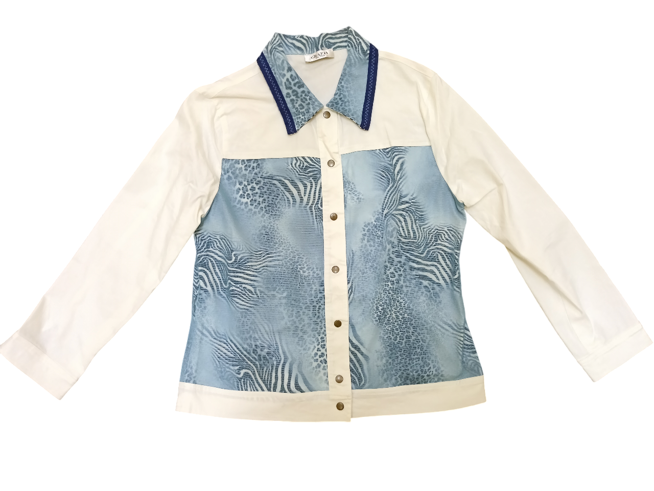 Blue Animal Print Contrast Shirt