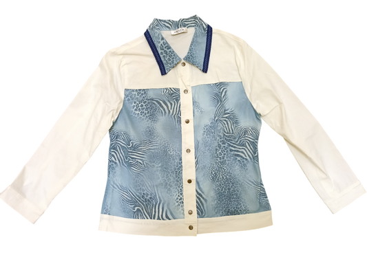 Blue Animal Print Contrast Shirt