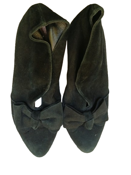 Black Chicken Skin Shoes with Bow Tie