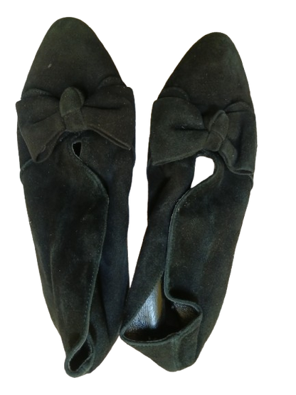 Black Chicken Skin Shoes with Bow Tie