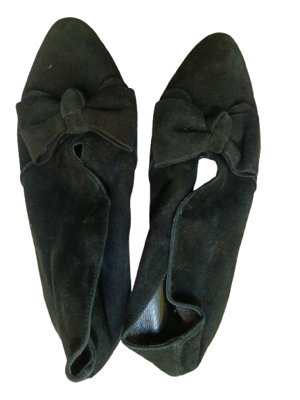 Black Chicken Skin Shoes with Bow Tie